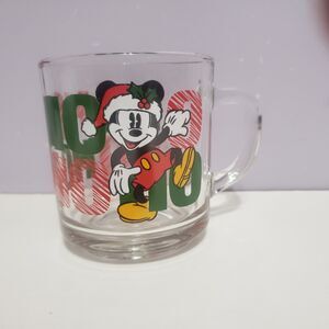 Disney Mickey Miuse Clear Ho Ho Ho Glass Vintage Anchor Hocking  Mug